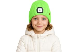 ATNKE Kids LED Lighted Lined Fleece Beanie Hat, USB Rechargeable 4 LED Run Headlamp Bright Cap Gifts for Boys and Girls