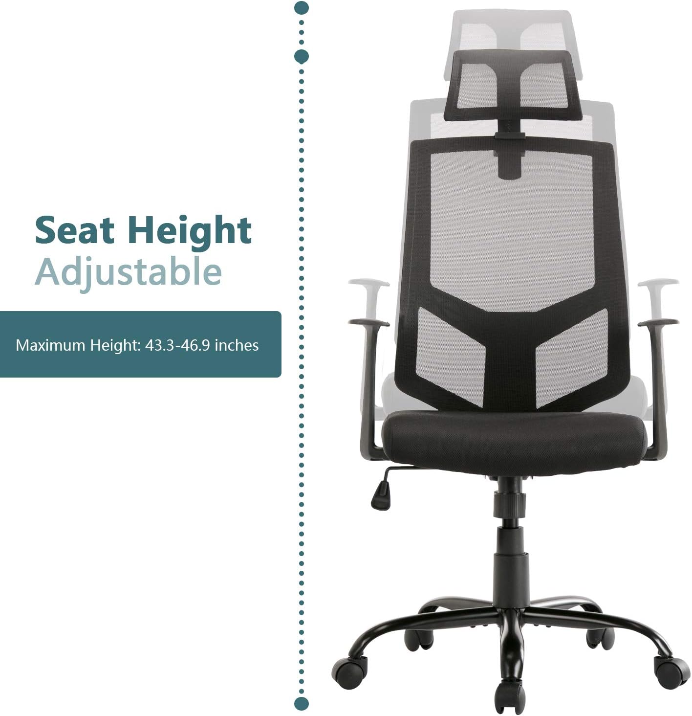 SMUGDESK Ergonomic Lumbar Support Mesh High Back Office Desk Task Chair, Black: Furniture & Decor