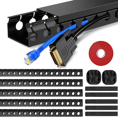 REFLYING 5 Pieces Cable Trunkings Concealer Kit 1.85M Open Slot Raceway Black