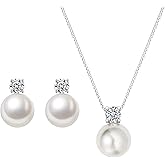 Pearl Earrings Necklace Set Silver Pearl Stud Earrings for Women Minimalist Pearl Earring Necklace Trendy Hypoallergenic Wedding Earrings for Women