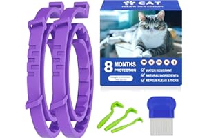 PETSVV 2 Pack Flea Collar for Cats with Flea Comb, Cats Flea and Tick Control with Adjustable Design Natural Ingredients Waterproof - 8 Months Protection