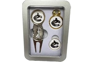 CaddyPro Vancouver Canucks Golf Gift Set, Metal Divot Tool and Ball Markers in Tin Case, Black and Gold, Professional Golf Ac