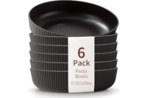 Homquen Pasta Bowls Set of 6, 37oz Salad Bowls Black Soup Bowls, Large Pasta Serving Bowls, Unbreakable Plastic Dinner Bowls,