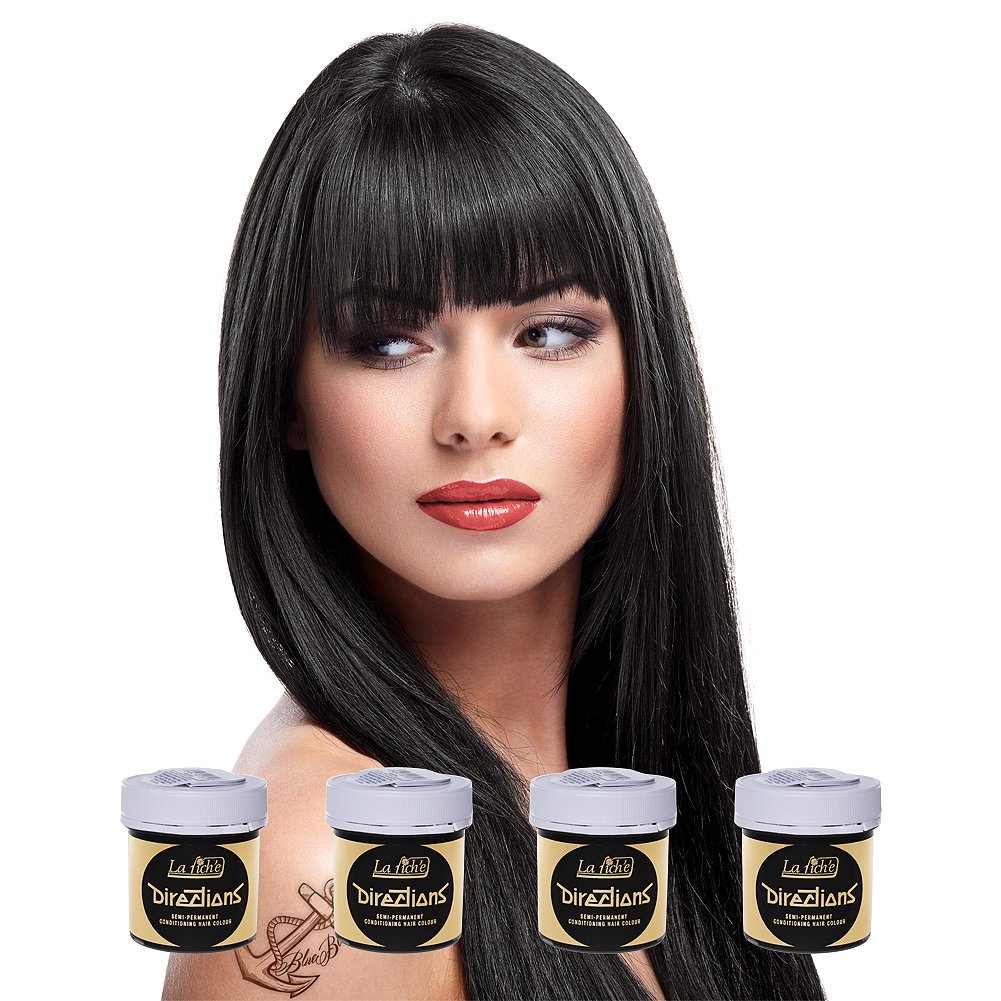 4 X La Riche Directions Semi-Permanent Hair Color 88ml Tubs - Ebony