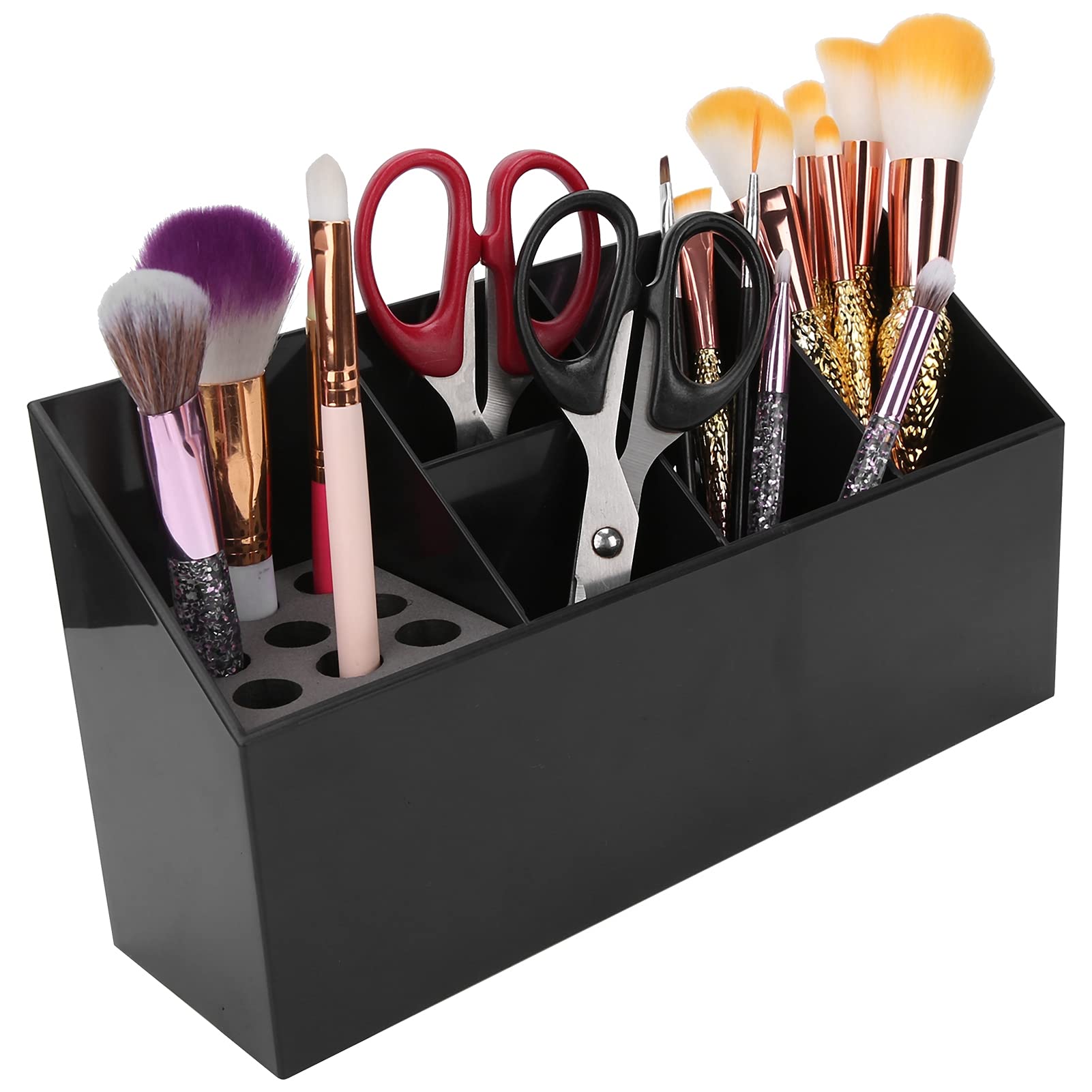 Dioche Scissors Holder Rack, Professional Salon Scissors Organizer Holder Hairdressing Combs Hair Clips Hairdressing Tool Storage Box for Hair Stylist Office Home(black)