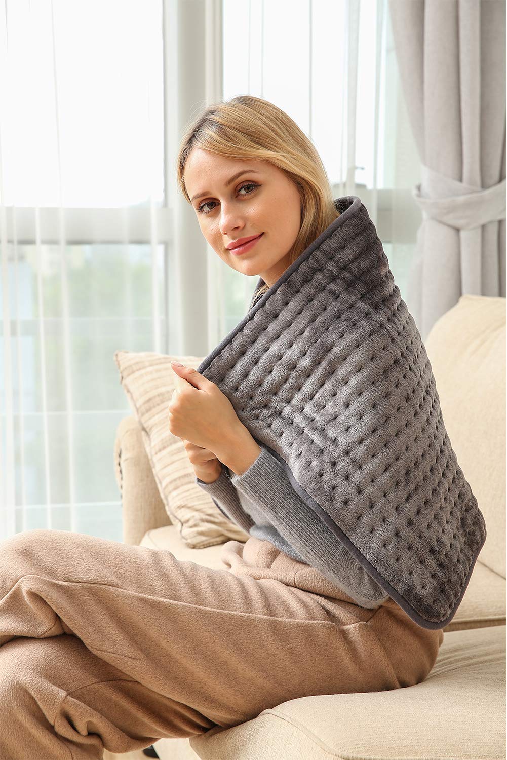 Ambershine 17''x33'' XXXL King Size Heating Pad with 12 Temperature Settings & 4 Auto-Off Countdown Timers, Pain Relief for Back/Neck/Shoulders/Abdomen/Legs, Christmas Gifts for mom dad (Dark Gray)