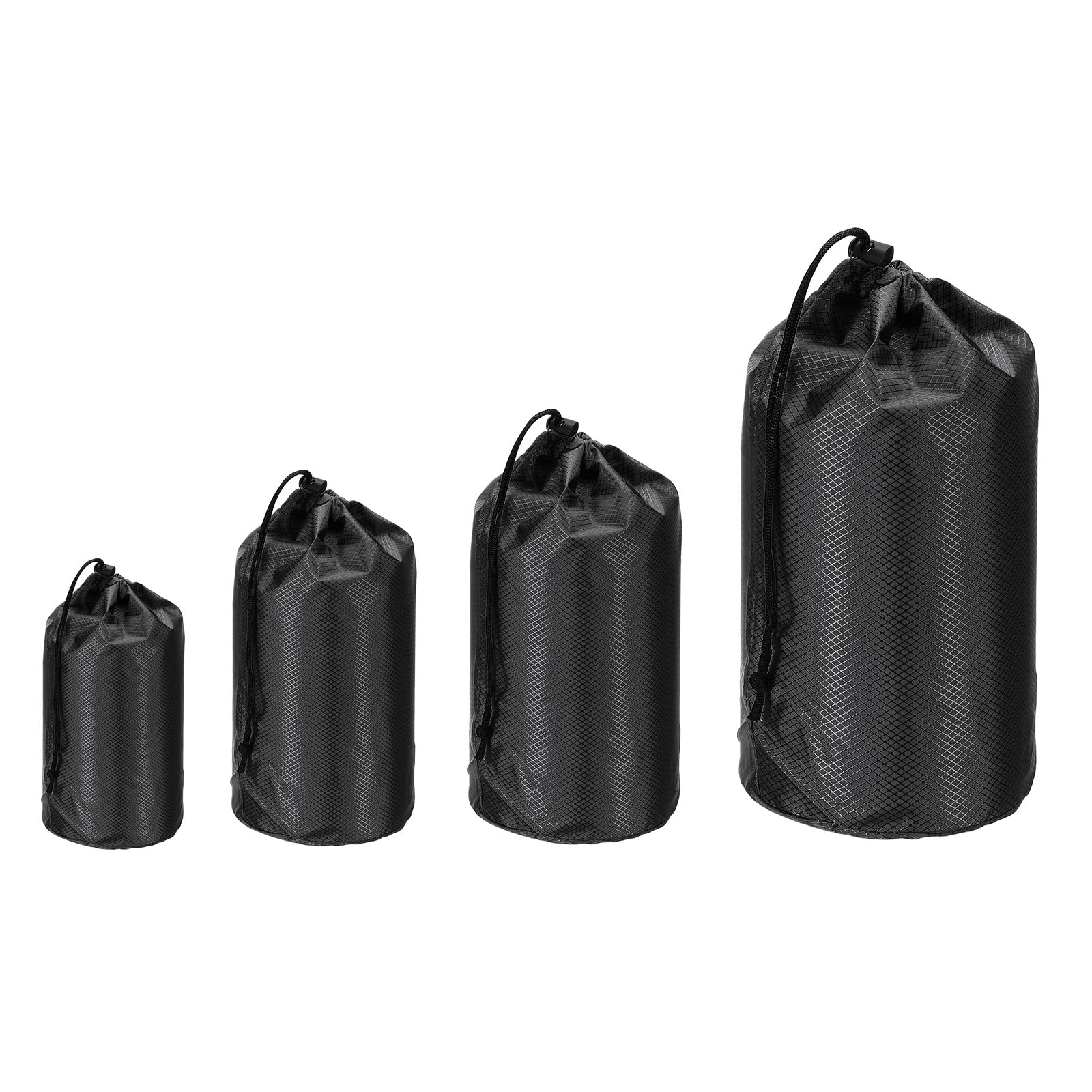 Photo 1 of PATIKIL Stuff Sack 4x7/5x10/6x13, 4 Pcs Waterproof Outdoor Storage Sack Portable Drawstring Dust Flap Bag Sleeping Bag for Camping Hiking Backpacking, Black