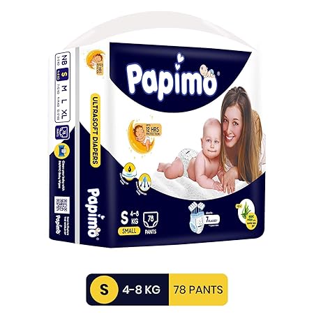 Papimo Baby Pants Diapers with Aloe Vera , Small, 78 Count