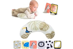 Taf Toys Tummy Time Set with Ergonomic Cushion, Double-Sided High Contrast Black & White Flash Cards & Mirror Card, Developmental Baby Play Mat Accessories & Card Stands for Newborn Infant Tummy Time