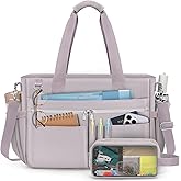 RAINSMORE Teacher Tote Bag for Women 15.6 Inch Laptop Briefcase with Clutch Bag, Nurse Bags Professional Work Handbag for Office College Nursing, Large Utility Tote Messenger Shoulder Bag, Grey Pink