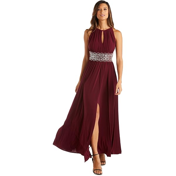 fitted lace wedding dress Amazon.com: Morgan & Co. Womens Glitter Maxi Evening Dress Purple 1 :  Clothing, Shoes & Jewelry
