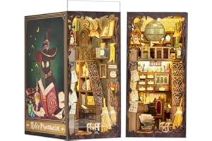 Cutefun Magic Pharmacist，DIY Book Nook Kits for Adults - Wooden Dollhouse- 3D Puzzle with LED Lights - Miniature House Kit for Collectors and Decorations