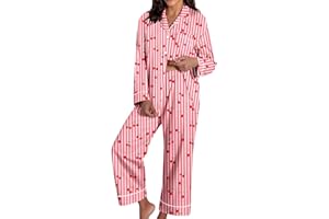 Valentines Pajamas Set Womens Satin Long Sleeve Sleepwear Button Down Shirt and Pants Pjs Set Soft Comfy Cute Loungewear