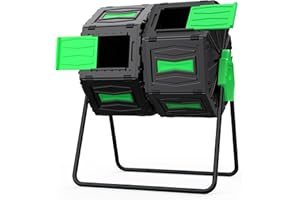 GasXcel Compost Bin Outdoor, 45Gallon Dual Chamber Composter Large Composting Bin, 360° Rotating Compost Bin, BPA-Free Fast-Working Tumbling Compost Barrel, Kitchen Garden Composter Tumbler (Green)
