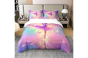 Feelyou Ballet 100% Cotton Duvet Cover Twin Size, Galaxy Ballet Princess Dancer Quilt Cover, Teal Purple Gradient 100% Cotton Duvet Cover for Kids Bedroom Decor Starry Butterfly Duvet,No Comforter