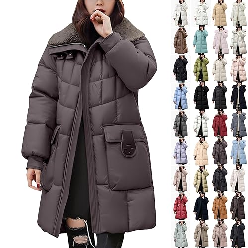 ladies winter coat, Winter Coats Mid-lenght Down Puffer Clothing Ladies Lightweight Waterproof Jackets Fur Hood Plus Size Trench Coat Long Sleeve Warm Outwear Hiking Outfits