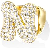 KissYan Bubble Initial Ring Valentines Day Gifts for Women, 14k Gold Plate Balloon Jumbo Letter Rings Open Adjustable Dainty Pave CZ Personalized Fashion Trendy Statement Jewelry