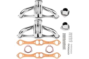 CERTIFIED AUTOMOTIVE EXPERTS Block Hugger Headers Polished Stainless Steel Center Dump Shorty SBC Chevy 283 327 350 400 V8 Copper Collector & Copper Fiber Gaskets Fit 1923–1949 Street Rods 1955–1957 Chevys 1955–1959 Trucks
