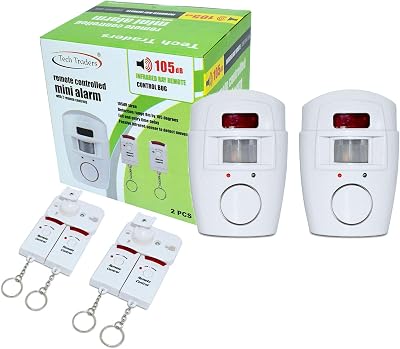 Tech Traders Wireless PIR Motion Sensor Alarm 105dB White 2 Remote Controls