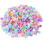 300PCS Flower Resin Charms Mini Cabochons Flatback Flower Beads Charms Mixed Colors Embellishment Tiny Flowers for Jewelry Making DIY Craft Scrapbooking Decor Cardmaking Phone Hair Accessories
