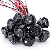 TWTADE 10Pcs Round Rocker Switch ON Off Switch 12V Toggle Switches 2Pin SPST with Pre-Wired 6A/250V 10A/125V AC for Boat, Car etc.KCD1-X-Y