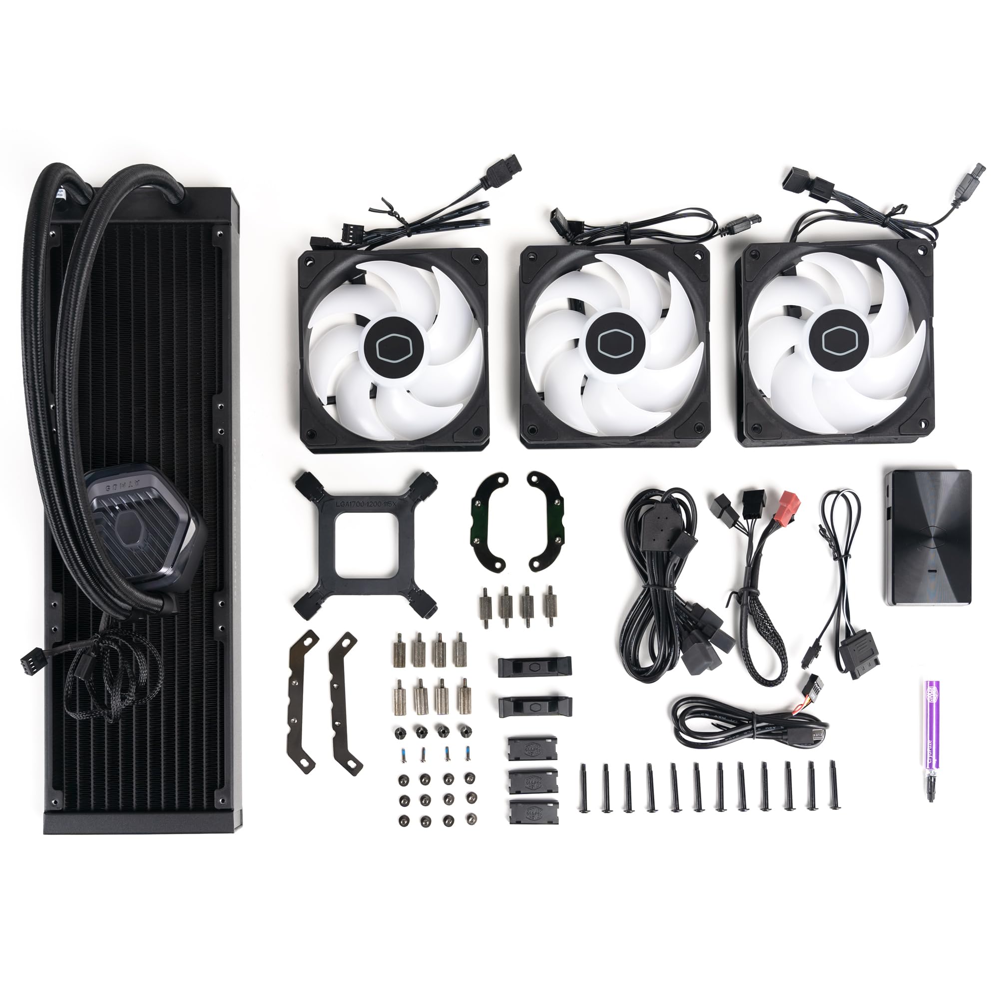 Cooler Master MasterLiquid Atmos 360 Black CPU-Wasserkühler – AIO-Wasserkühlung, Doppelkammerpumpe, vorinstallierte Sickleflow 120 Edge-Lüfter, adressierbares Gen 2 RGB, LGA1700- & AM5 – Schwarz 7