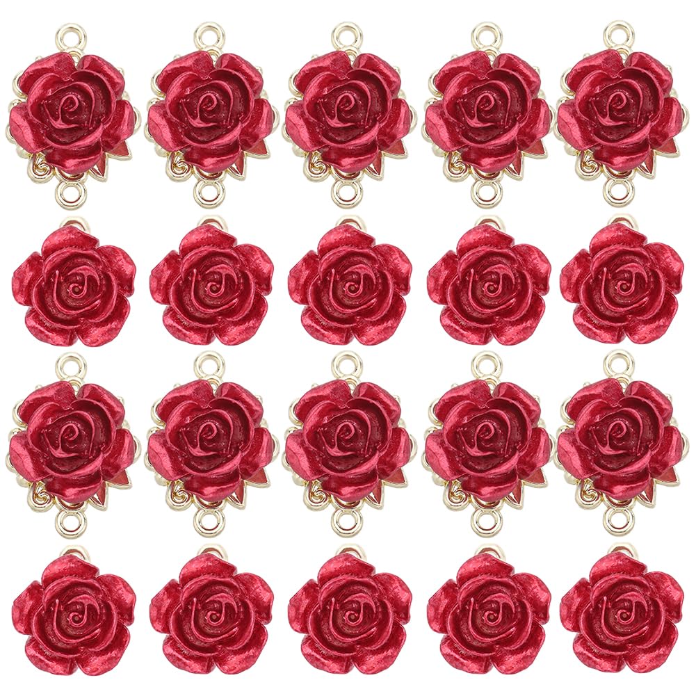 SUNNYCLUE 1 Box 24Pcs Valentines Day Rose Connectors Rose Flower Charms Bulk Alloy Gold Mini Red Floral Love Linking Connector Charm for jewellery Making Charms DIY Necklaces Earrings Wedding Craft — image 1