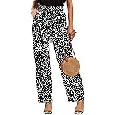 SySea Womens High Waisted Leopard Print Palazzo Pants Belted Wide Leg Long Trousers with Pockets