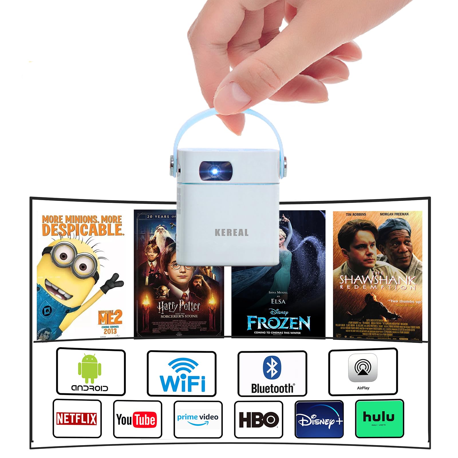 Photo 1 of Mini Projector Android TV with Wireless 5G Wifi and Bluetooth,1080P Support ,Portable Pocket DLP Smart Projector for kids Built in Apps, Speaker, Rechargeable Battery, Airplay with remote controller