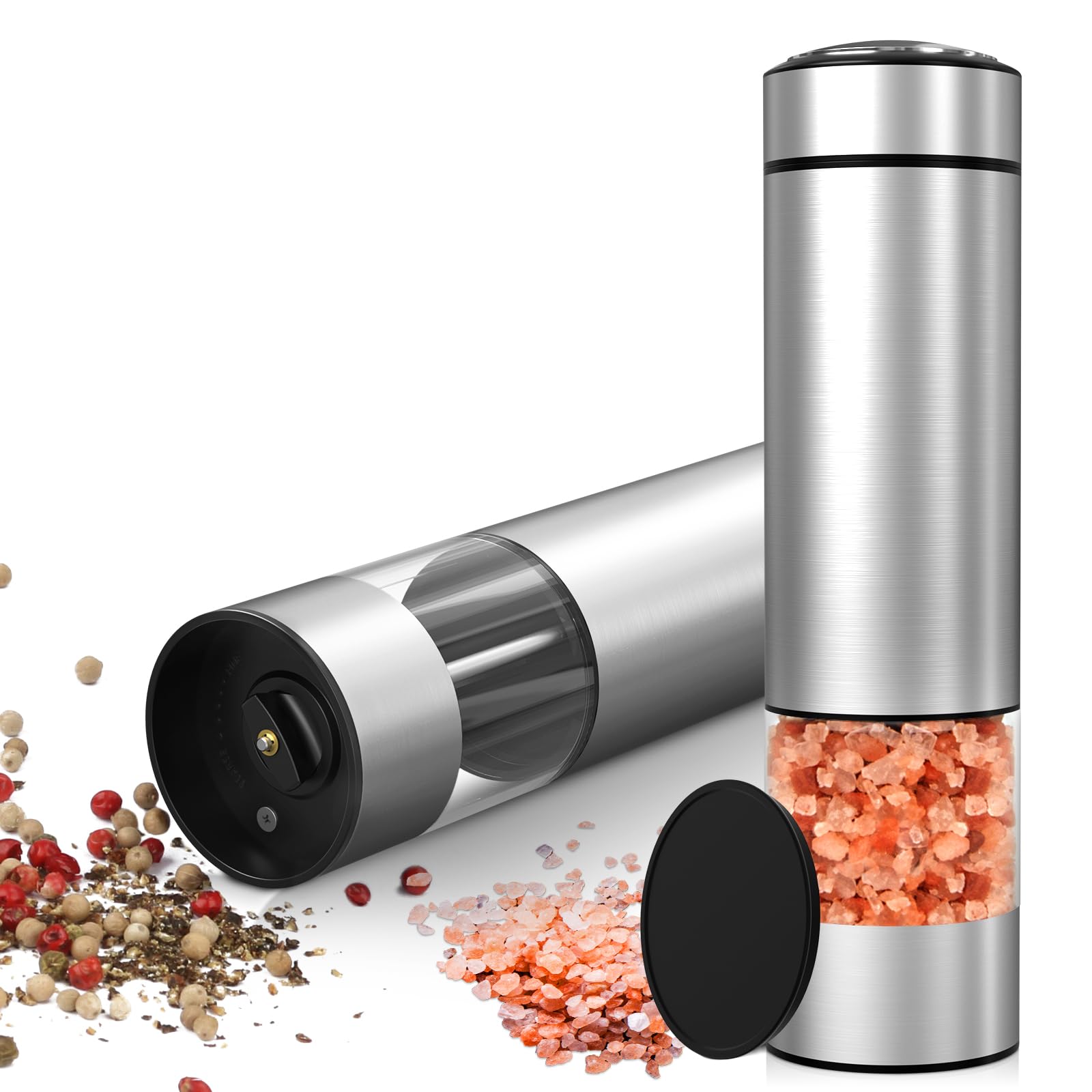 Photo 1 of innhom Electric Salt and Pepper Grinder Set Battery Operated Stainless Steel Salt Grinder Pepper Mill Automatic Salt and Pepper Grinder Set with Adjustable Coarseness