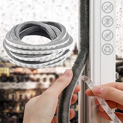 HIZH Draught Excluder Tape Adhesive Brush Weather Stripping 5m Grey