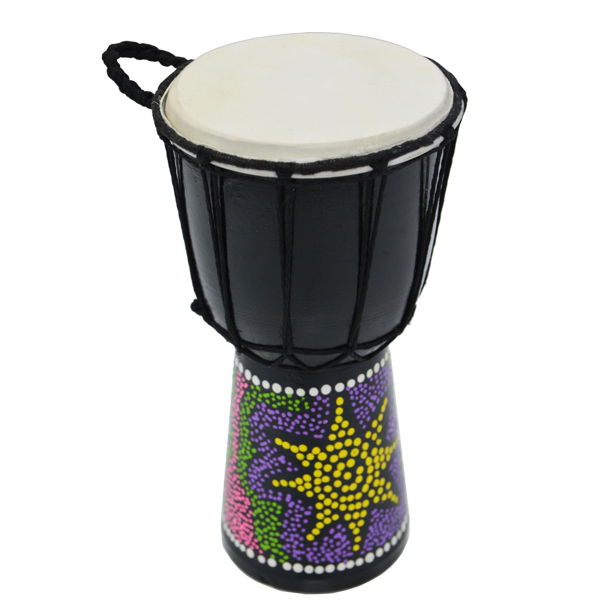 A-Star 5 Inch Painted Colourful West African Djembe Drum - Authentic Handmade, Rope Tuned, Natural Skin Head Educational Hand Drum - 25 cm Height