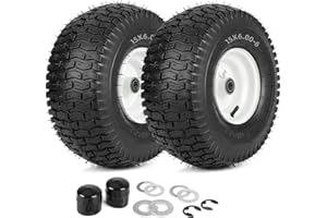 GICOOL 15x6.00-6 Rubber Lawn Mower Tire and Wheel, 2 Pcs Replacement 15x6-6nhs Riding Mowers Lawn Tire and Wheel with Bearing Bore 3/4", 3" Centered Hub