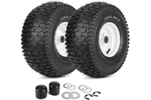 GICOOL 2 Pack 15x6.00-6 Lawn Mower Front Tires(Upgraded), 15x6-6 nhs Pneumatic Tire and Wheel Assemblies, Fit for John Deere,