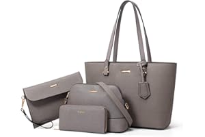 LOVEMATCH Women Fashion Synthetic Leather Handbags Tote Bag Shoulder Bag Top Handle Satchel Purse Set 4pcs