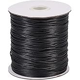 200 Yards 1.5mm Waxed Polyester Cord Thread Black Korean Braided Beading Cord Bracelet Necklace Wire Thread with Spool for Jewelry Craft Making Macrame Supplies