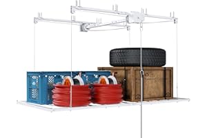 Montary 6x3 FT Overhead Garage Storage Rack for 10-12 FT Ceiling, Adjustable Ceiling Storage Rack with Safety Lock, 270LBS Capacity All-Steel Construction Heavy-Duty Garage Lifting Organizer