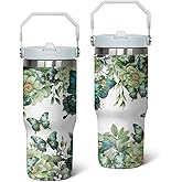 30 Oz Butterfly Tumbler with Handle and Straw, Butterfly Tumbler with Lid and Straw, Double Wall Stainless Steel Butterfly Cup, 30 Oz Butterfly Water Bottle and Butterfly Mugs for Women Gifts