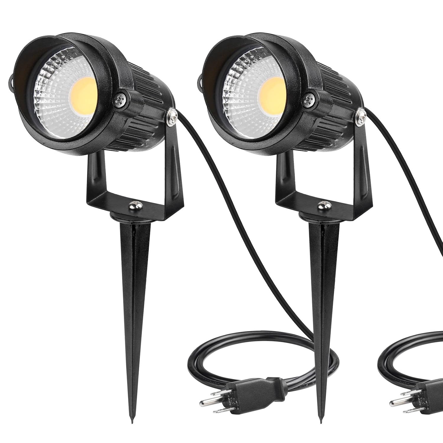 LemonBest Super Bright Outdoor LED Decorative Lamp Lighting 5W COB LED Landscape Garden Wall Yard Path Lawn Light Spiked Stand w/AC power plug (2, Warm White)