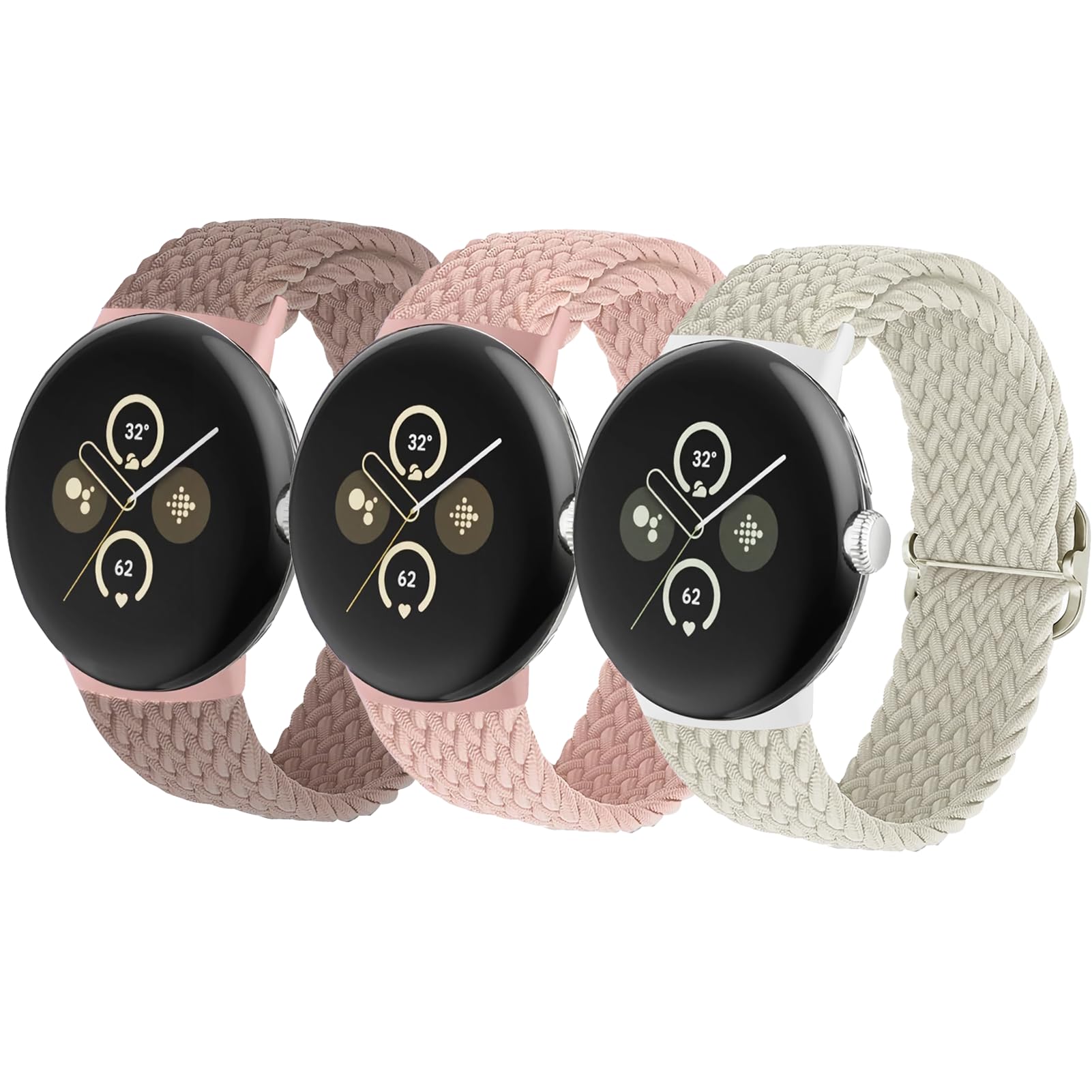 SOLOLUP 3 Pack Elastic Nylon Strap for Google Pixel Watch 4 3 2 1 Straps 41mm,Stretchy Braided Nylon Wristband Adjustable Sport Loop Sport Straps for Google Pixel Watch 4 3 2 1 Band 41mm Men Women