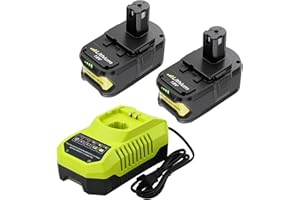 HASTIA 2-Pack Upgraded 6.0Ah Replacement for Ryobi 18V Battery and Charger Combo Compatible with Ryobi 18V ONE+ Battery P108 P102 P103 P104 P105 P107 P109 P122 Cordless Power Tools & Charger P117 P118