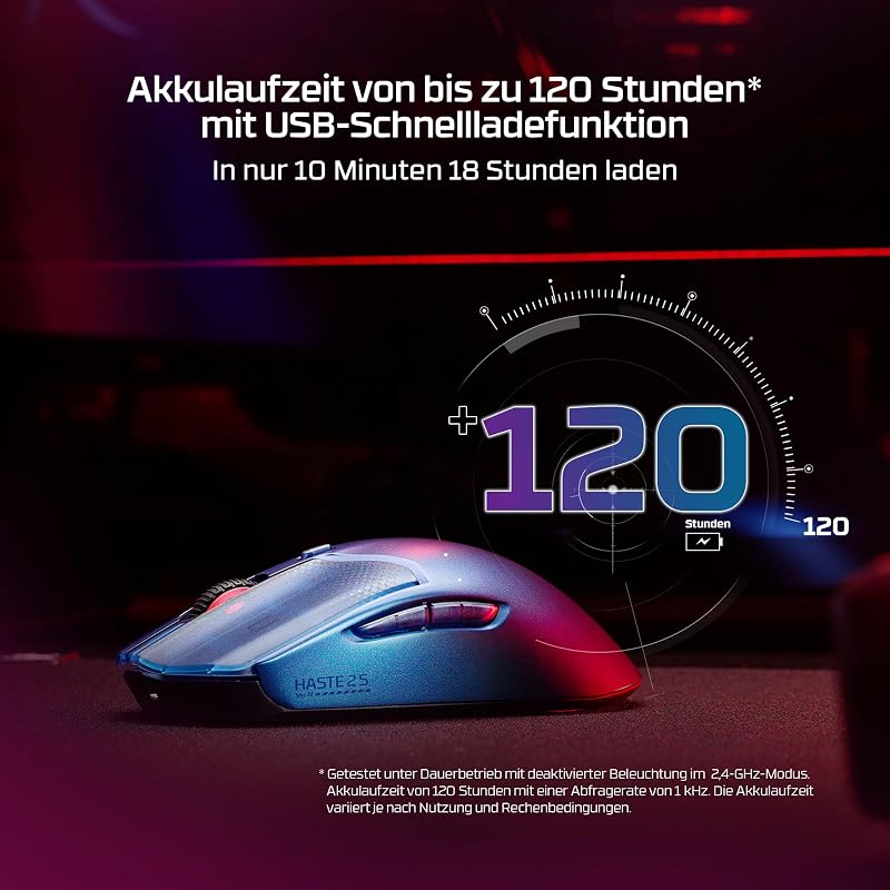 Pulsefire Haste 2 S Kabellose Gaming-Maus, Magnesiumgehäuse, Ultra-leicht, 64 g, Akku 120 h, Glass Skates, 26 K Sensor, Blau