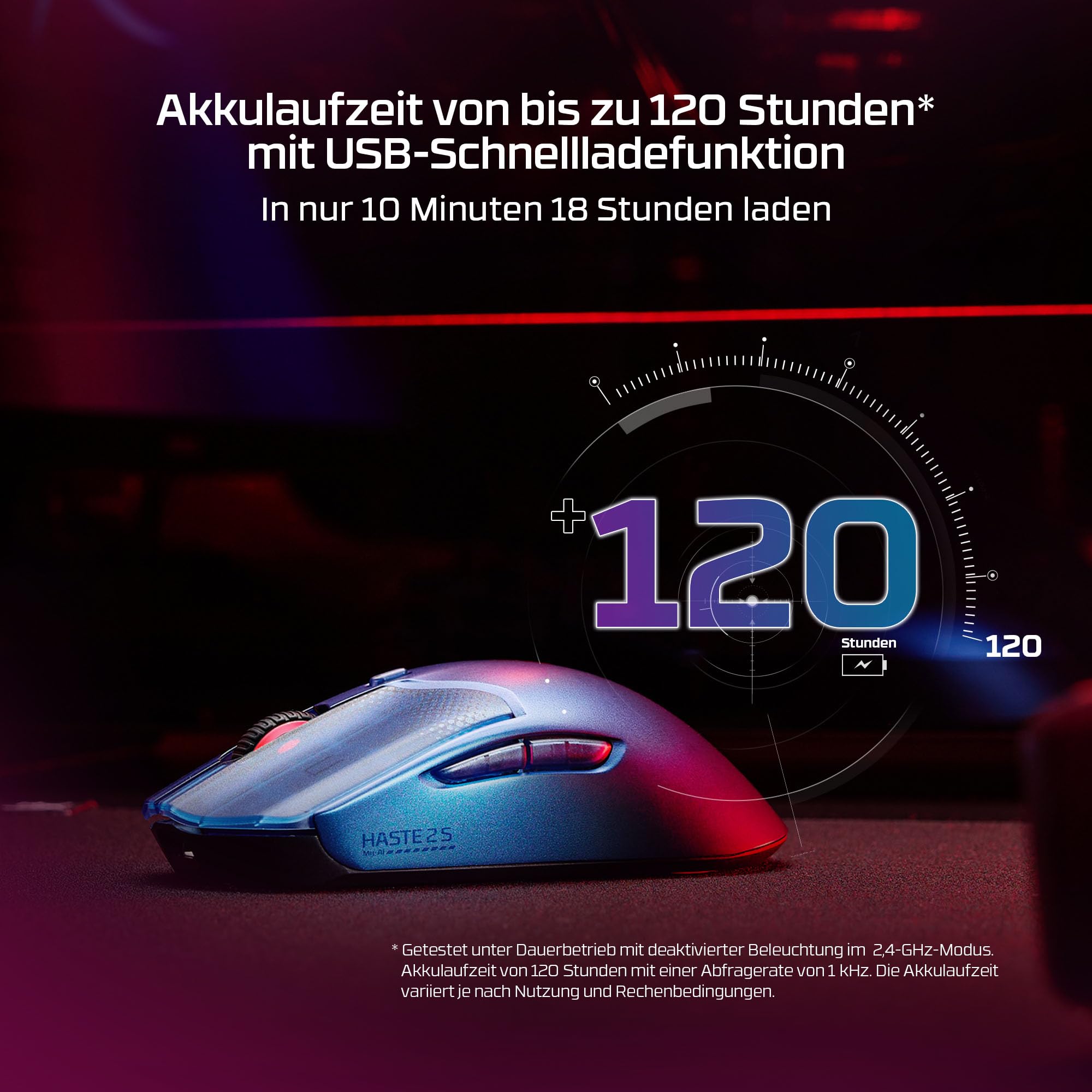 HyperX Pulsefire Haste 2 S Kabellose Gaming-Maus, Magnesiumgehäuse, Ultra-leicht, 64 g, Akku 120 h, Glass Skates, 26 K Sensor, Silber 3