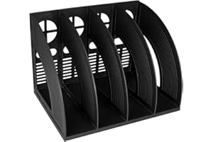 SAYEEC Sturdy Desktop 4 Compartment Black Magazine Holder Plastic Desk File Folder Office Organizer File Dividers Document Ca