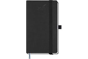 BEZEND Pocket Calendar 2025 for Purse 3.5" x 6", 2025 Pocket Planner Daily Weekly & Monthly with Pen Holder, Small Agenda 2025 with Vegan Leather Hard Cover - Black