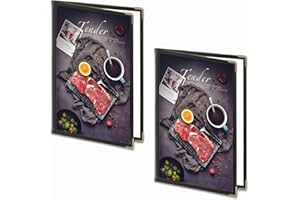 AIJMGUO 2Pack Menu Covers 8.5 X 11 Inch,Menu Holder 2 Page 4 View Transparent Restaurant Menu Cover Book Fits 8.5x11" Standard Size, Clear Menu Sleeves, Leather-Style Design, Black