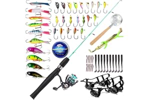 Sougayilang Ice Fishing Rod and Reel Combo with Ice Fishing Jigs Lures Line- Green