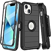 KECAI for iPhone 13 Mini Case with Built-in Screen Protector,Belt Clip Holster,Heavy Duty Shockproof Drop Protection Military Grade Durable Phone Cover with Kickstand for iPhone 13 Mini (Black)
