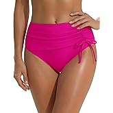 Blooming Jelly Womens High Waisted Bikini Bottoms Tummy Control Swim Suit Brief Drawstring Ruched Bathing Suit Bottom