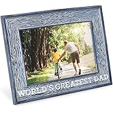 Isaac Jacobs 4” x 6” Resin Sentiments World’s Greatest Dad Picture Frame, Horizontal Keepsake Photo Frame with Easel and Hanging Tabs for Tabletop, Desktop & Wall Display (Navy)